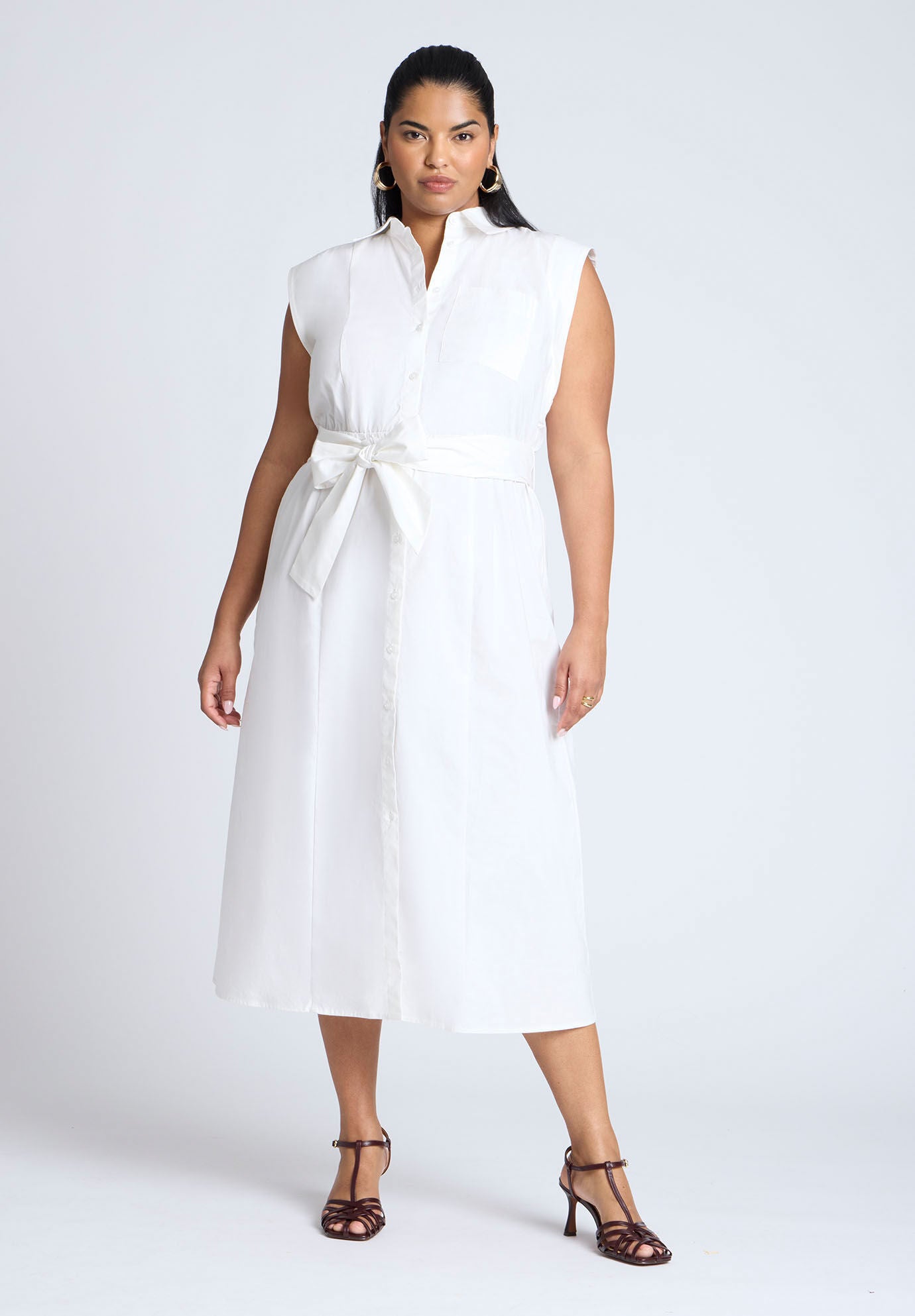 Balloon Sleeve Shirt Dress for Women - Relaxed Fit, White Balloon Sleeve Shirt Dress for Women - Relaxed Fit, White