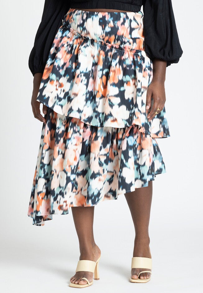 Asym Tiered Printed Skirt, FLORAL TAPESTRY, on-hover image number null