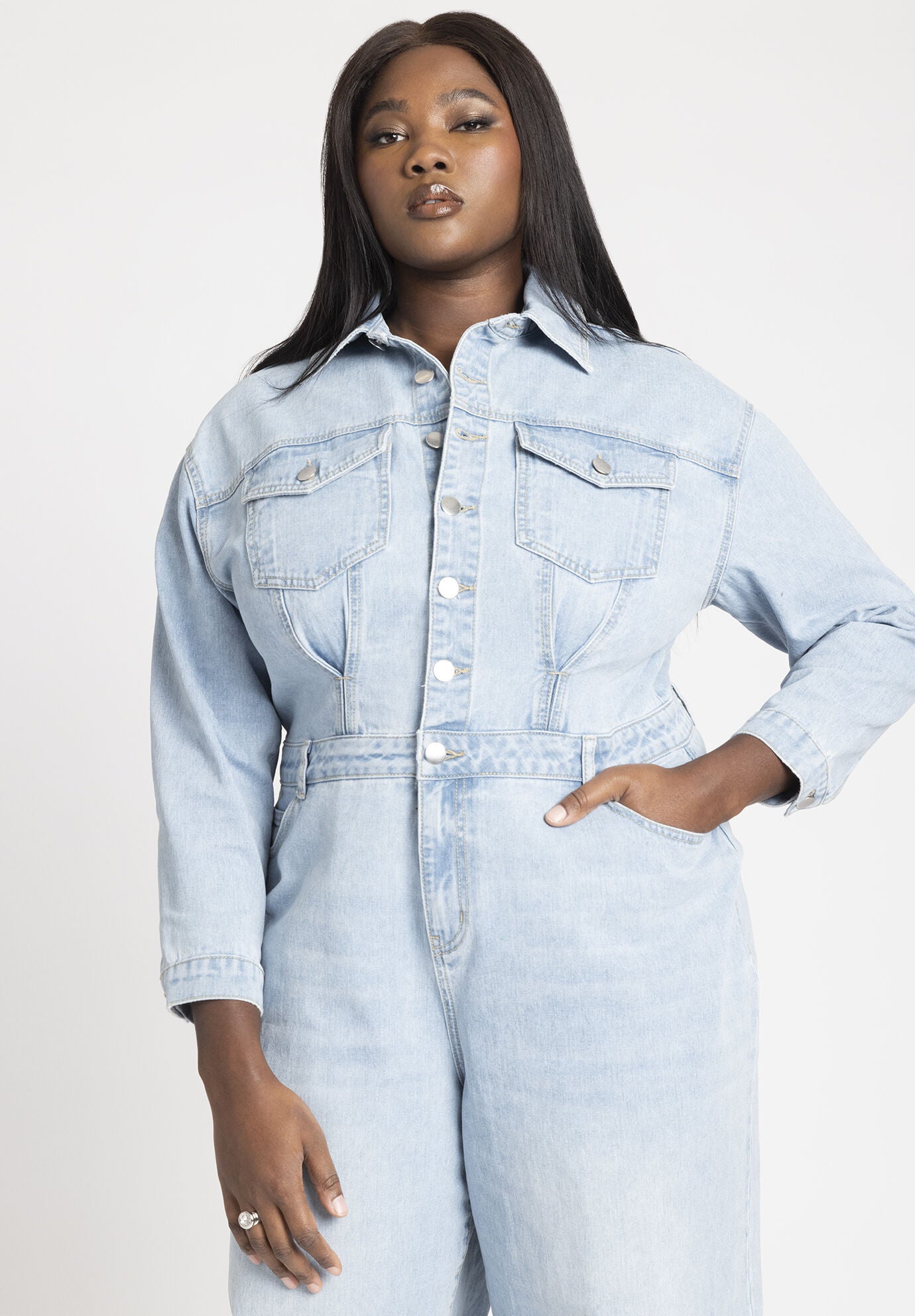 Plus size top jean jumpsuit