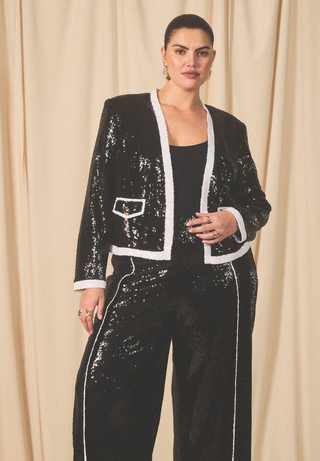 Sequin Trouser With Contrast Pleat, , on-hover image number null