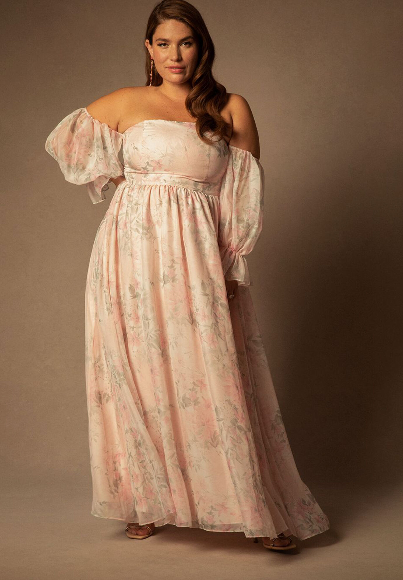 Plus Size Strapless Off the Shoulder General Print Back Zipper Fitted Chiffon Full-Skirt Wedding Dress