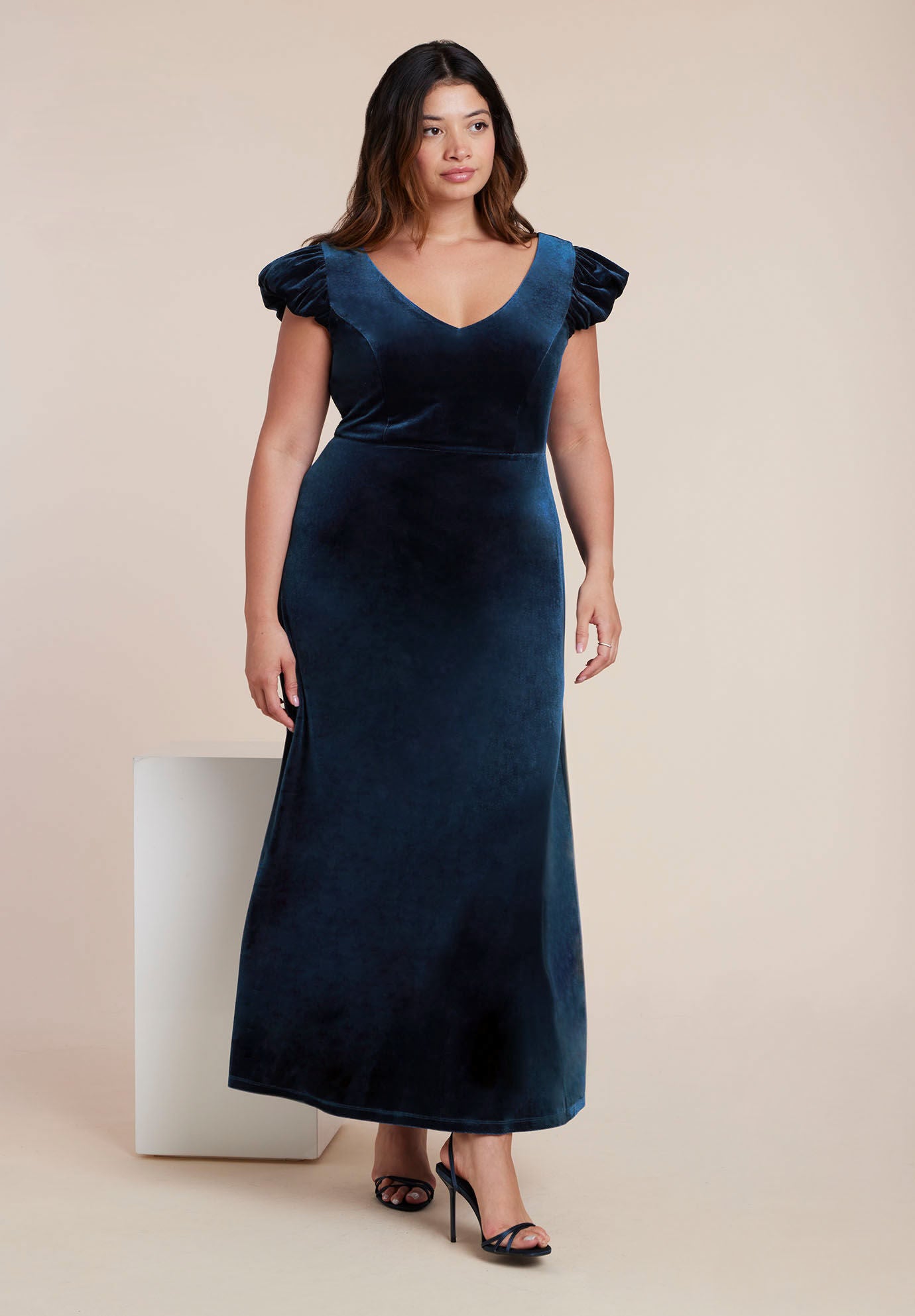  Velvet Short Puff Sleeve Maxi Dress, TITAN, hi-res image number 0