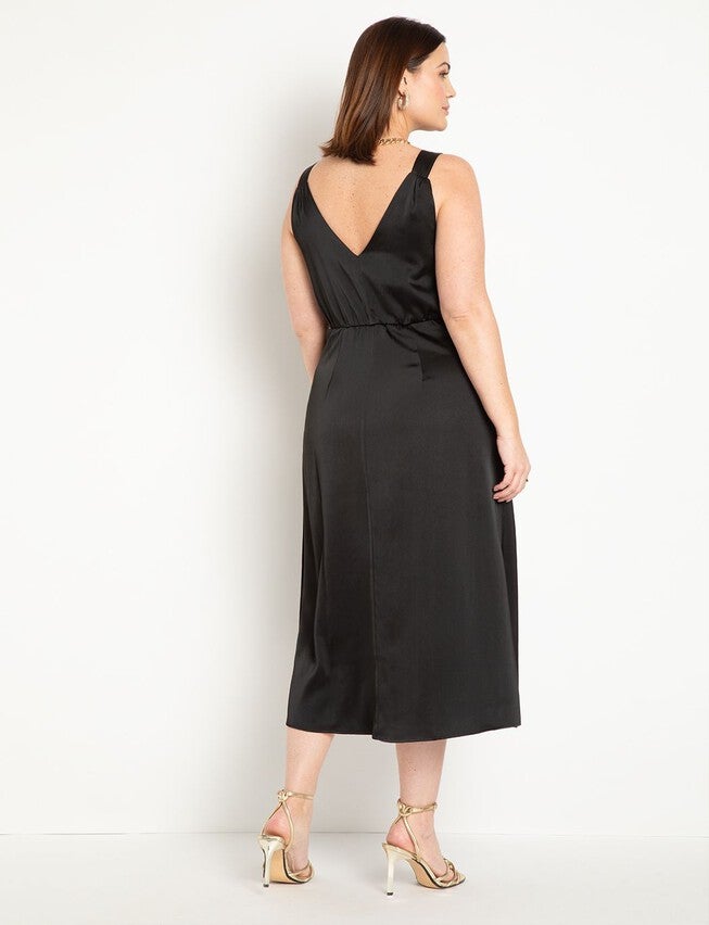 Midi Dress With Ruched Neckline, BLACK ONYX, alternate image number null