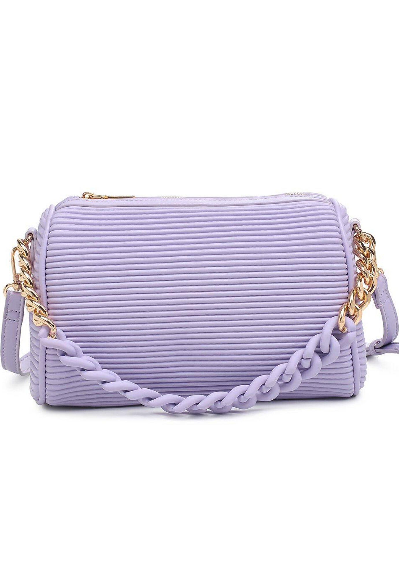 Ribbed Detail Crossbody with Chain - Extended Length, LAVENDER, hi-res image number 0