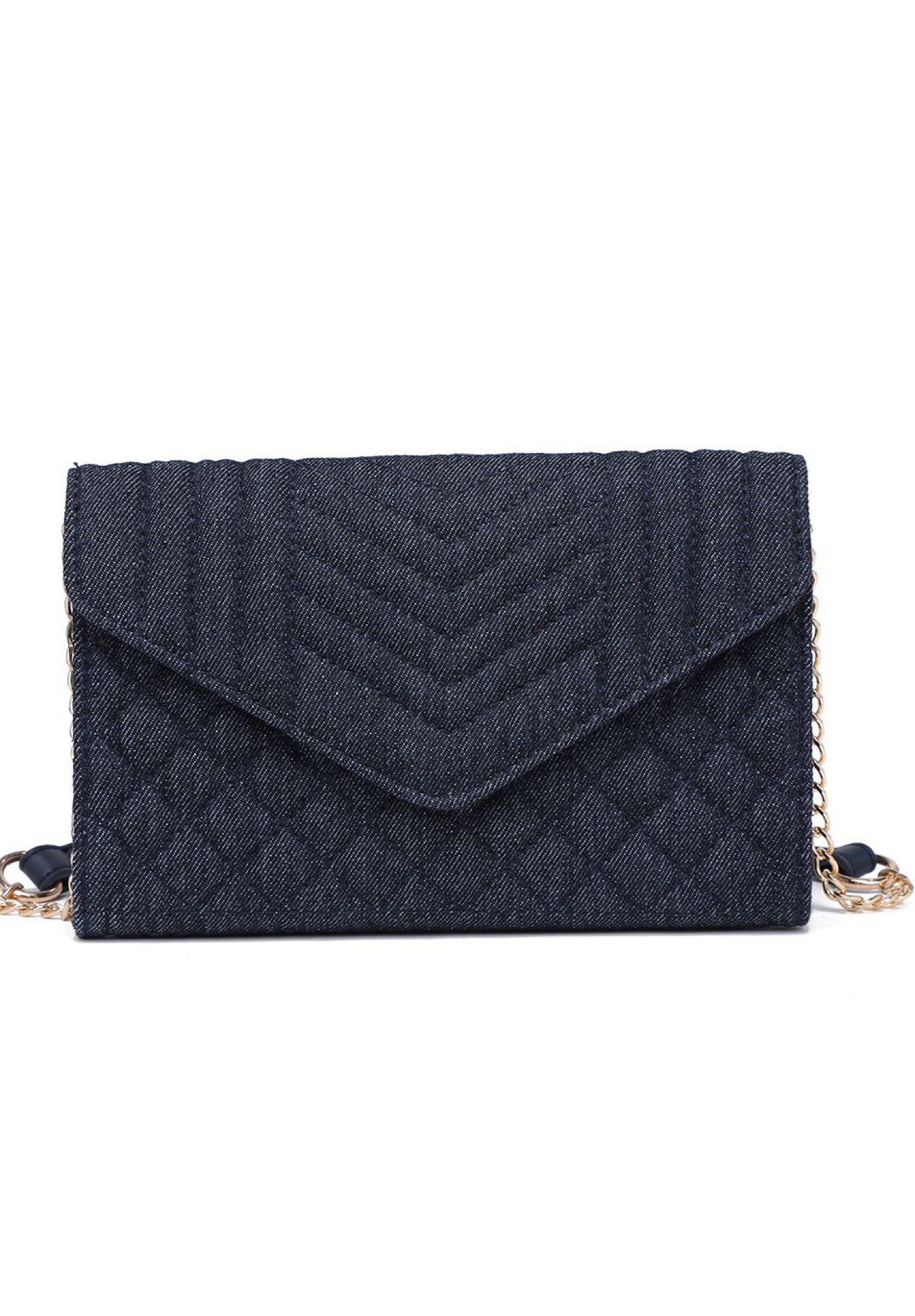Quilted Denim Clutch, DARK WASH, hi-res image number 0