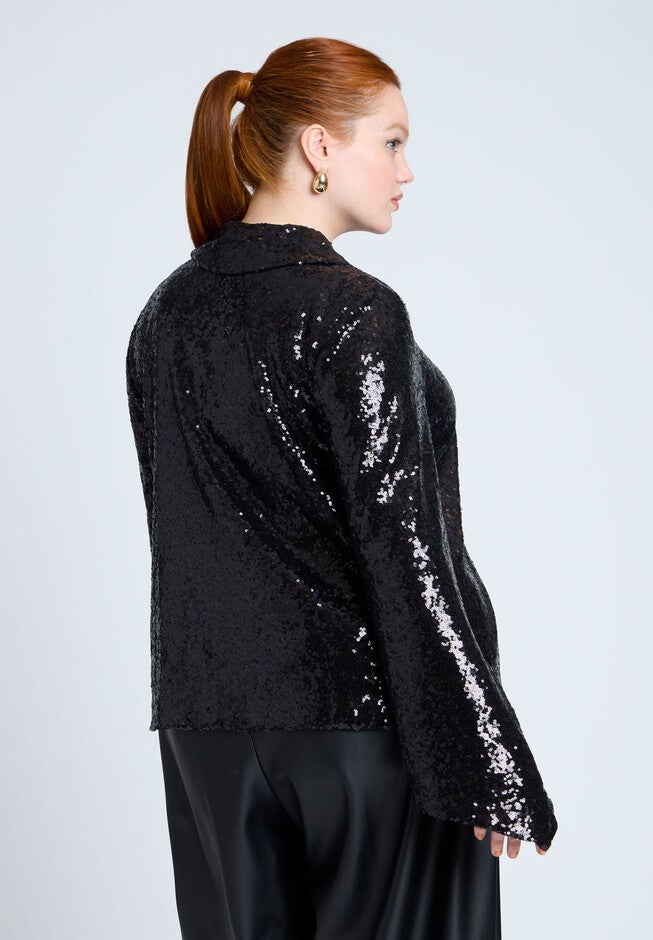 Flare Sleeve Sequin Button Down, BLACK ONYX, on-hover image number null