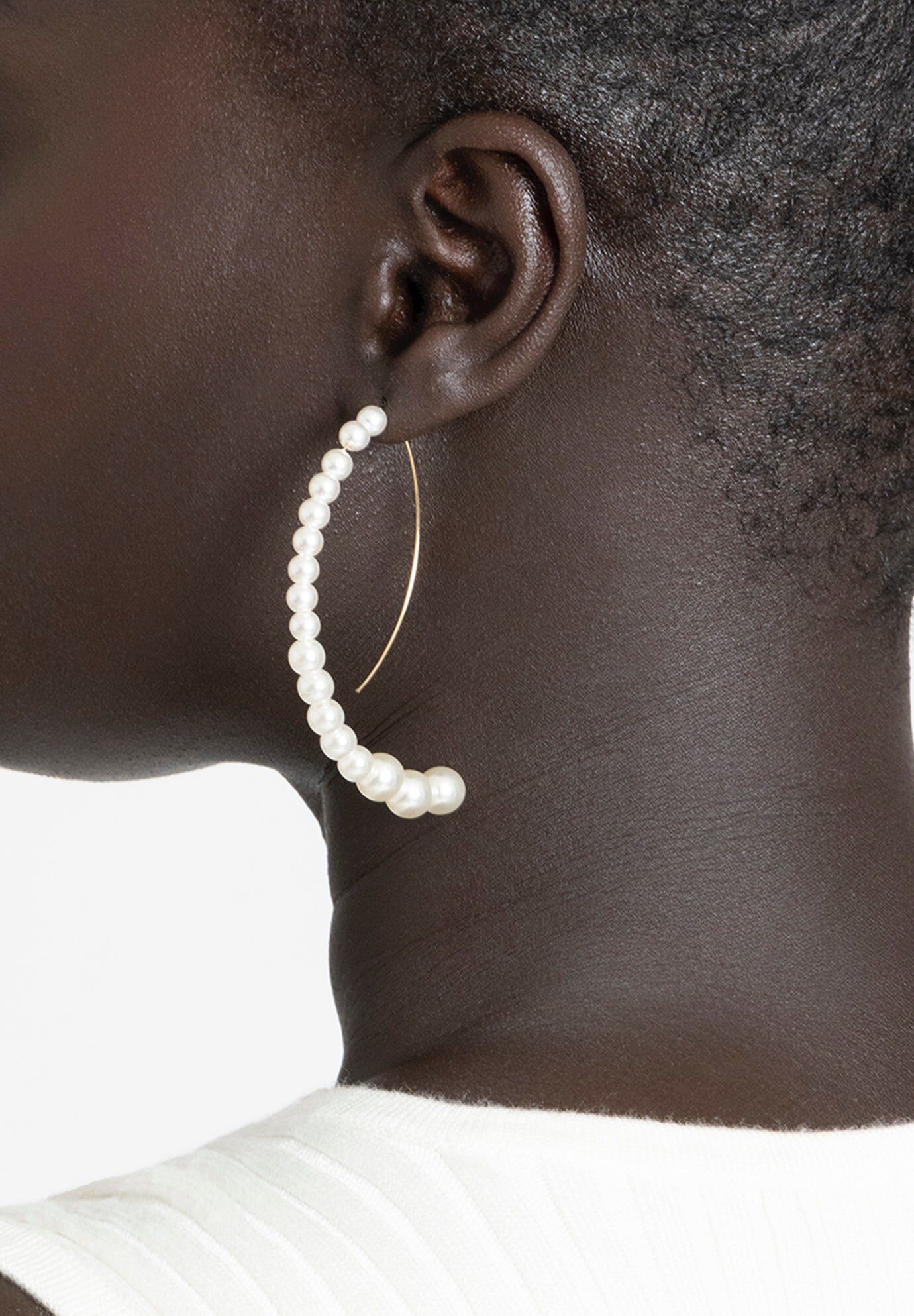 Oval Pearl Fishhook Earring, GOLD, hi-res image number 0