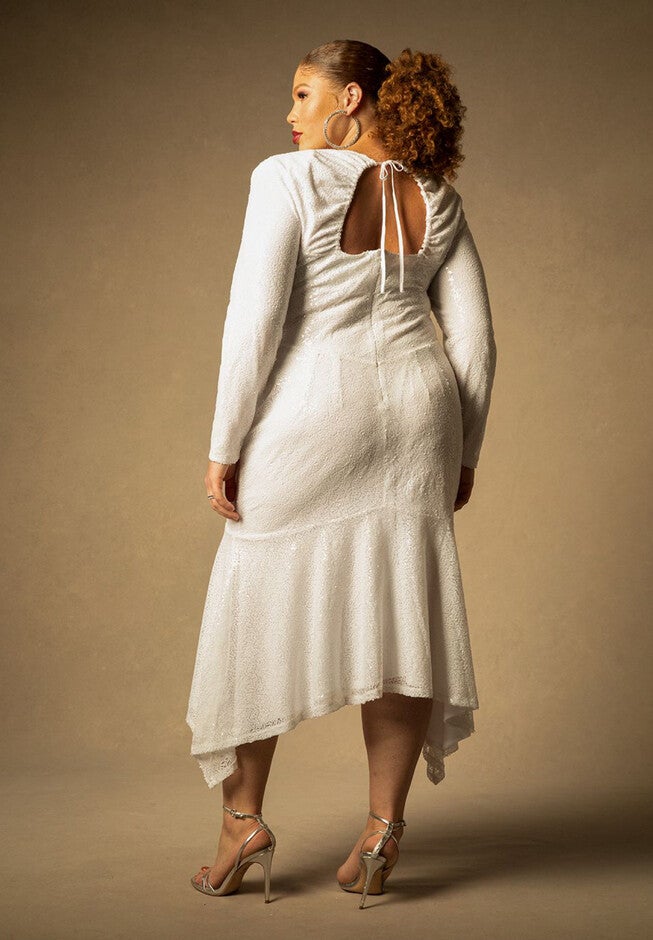 Bridal by ELOQUII Sequin Handkerchief Hem Dress, , alternate image number null