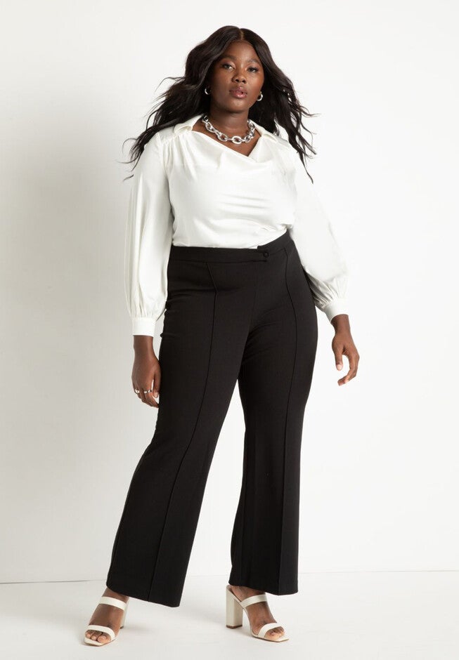 Overlap Waist Flare Leg Pant, BLACK, hi-res image number null