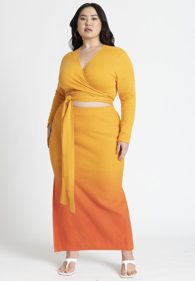 Ombre Knitted Maxi Skirt, YELLOW ORANGE, alternate image number null