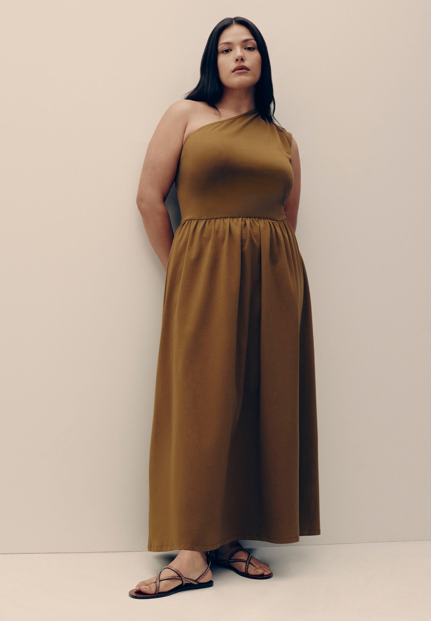 RanRui Women's Cashmere Blend Long Sleeve Bodycon Maxi Dress - Ribbed Knit, Turtleneck, Ankle Length, Khaki Medium - View #2