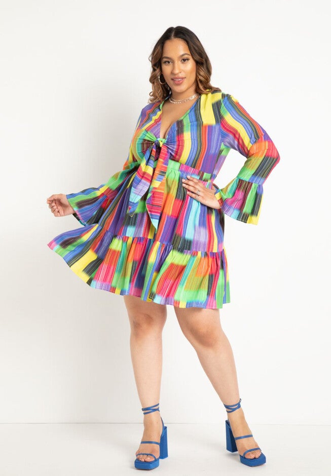 Tie Front Mini Dress, PSYCHADELI BLOCKS, hi-res image number null