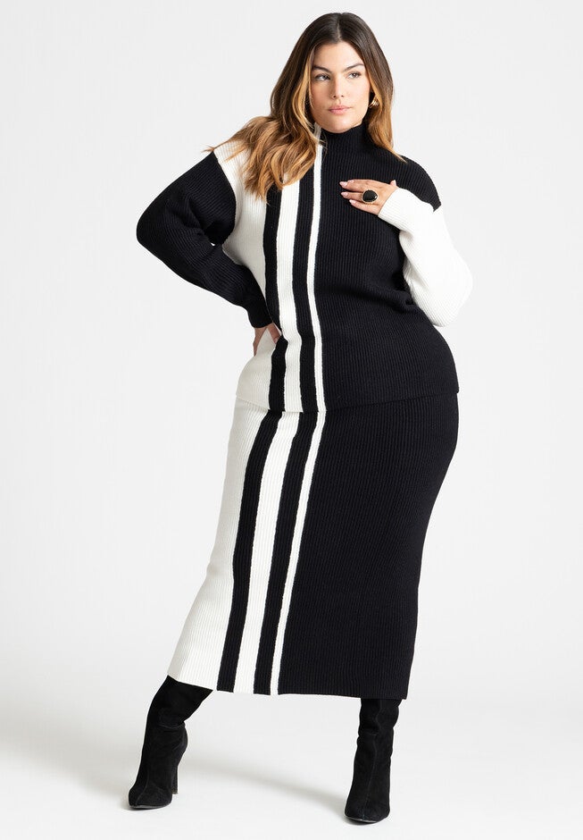 Vertical Stripe Colorblock Sweater, BLACK ONYX AND SUGAR SWIZZLE, alternate image number null