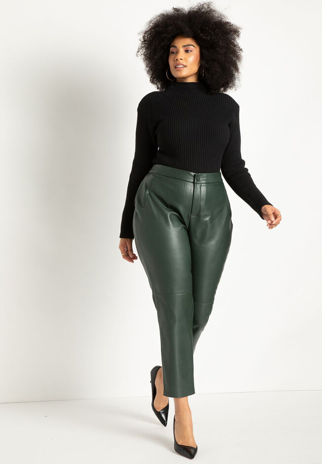 Eat dinner Or later competition faux leather green pants basic