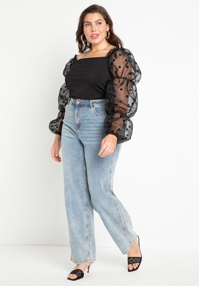 Flocked Organza Sleeve Top, , alternate image number null
