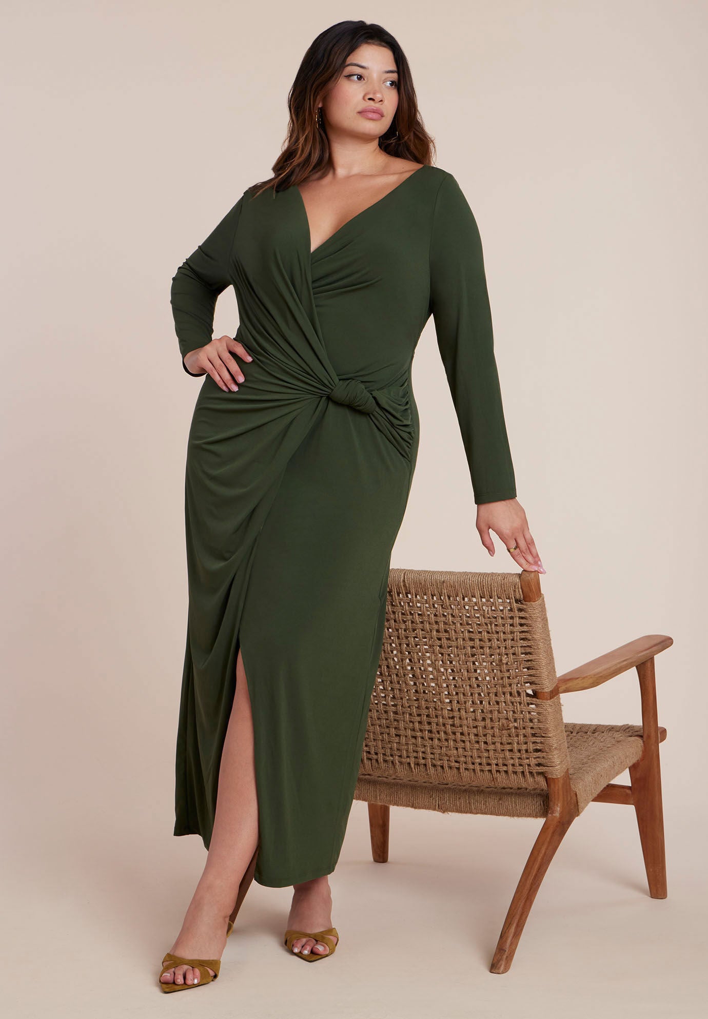 Twist Detail Knit Maxi Dress, KOMBU GREEN, hi-res image number 0