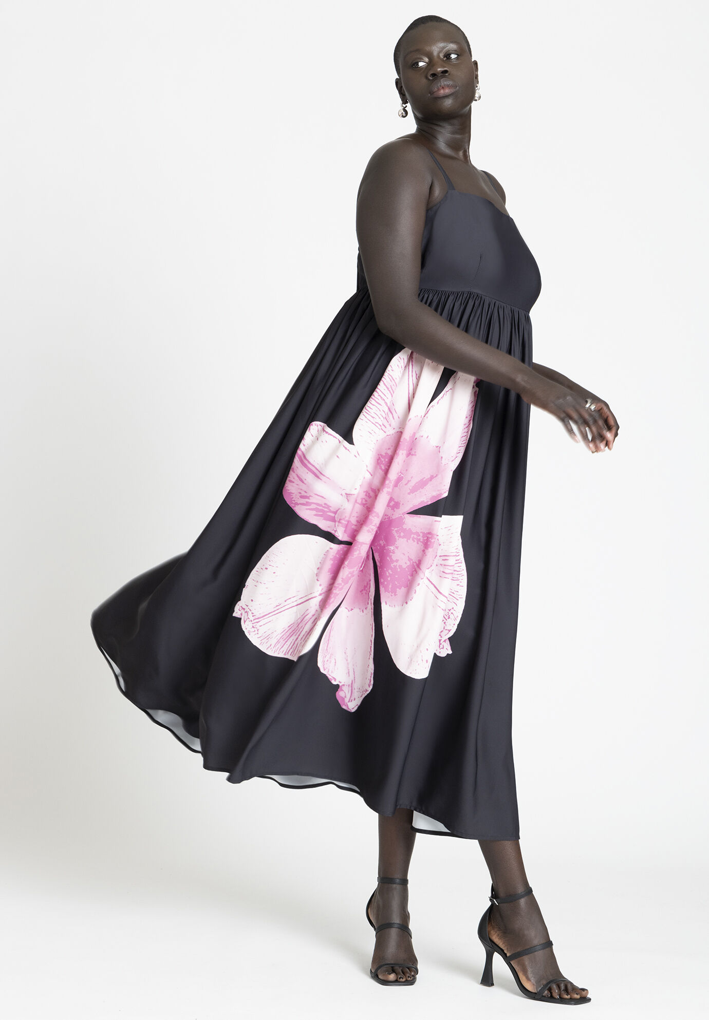 Plus Size Floral Print Elasticized Waistline Maxi Dress