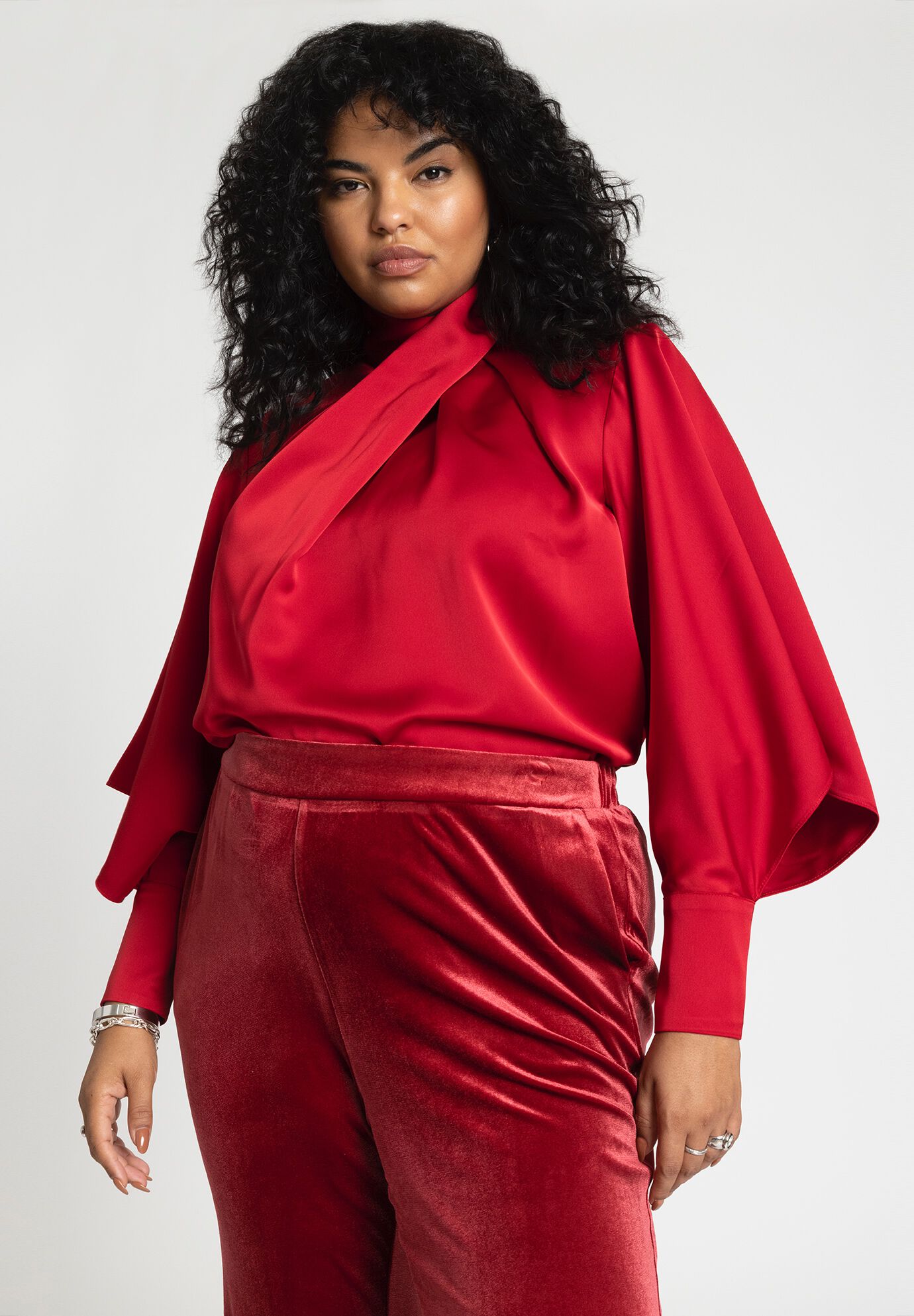 High Neck Draped Satin Blouse main image 0