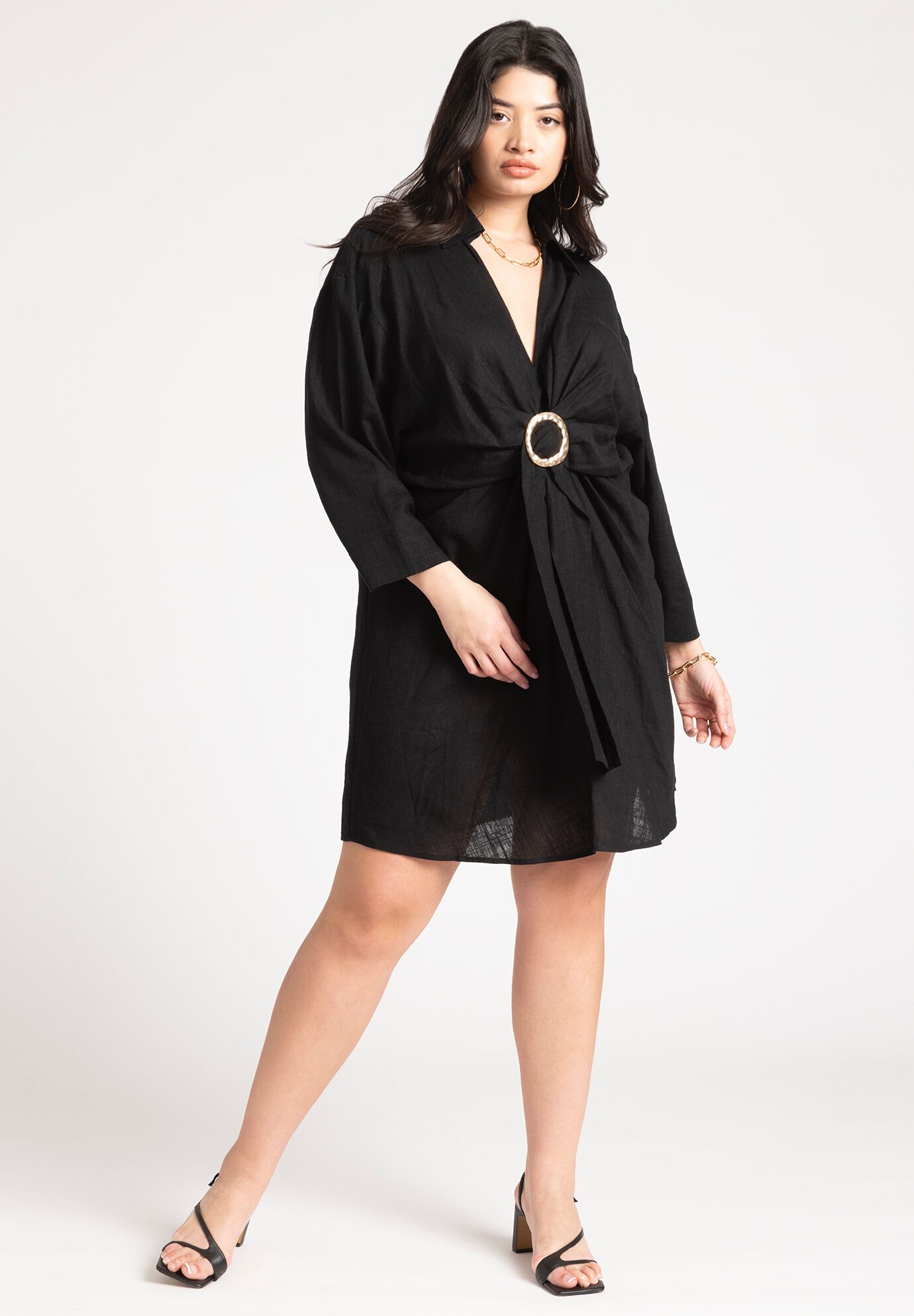 Plus Size Dolman Long Sleeves Collared Short Cover Up/Tunic