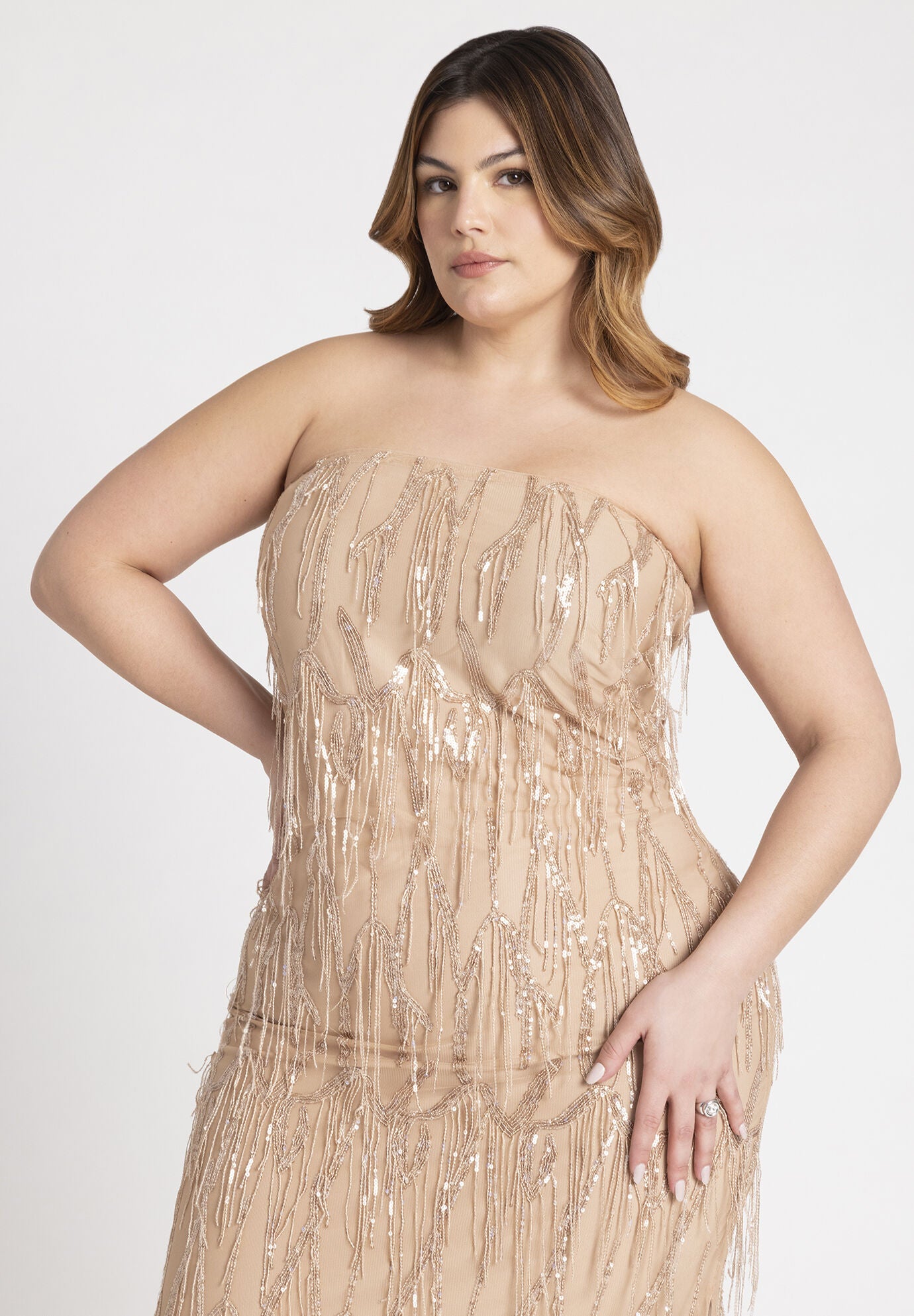Gold fringe sequin midi dress shop