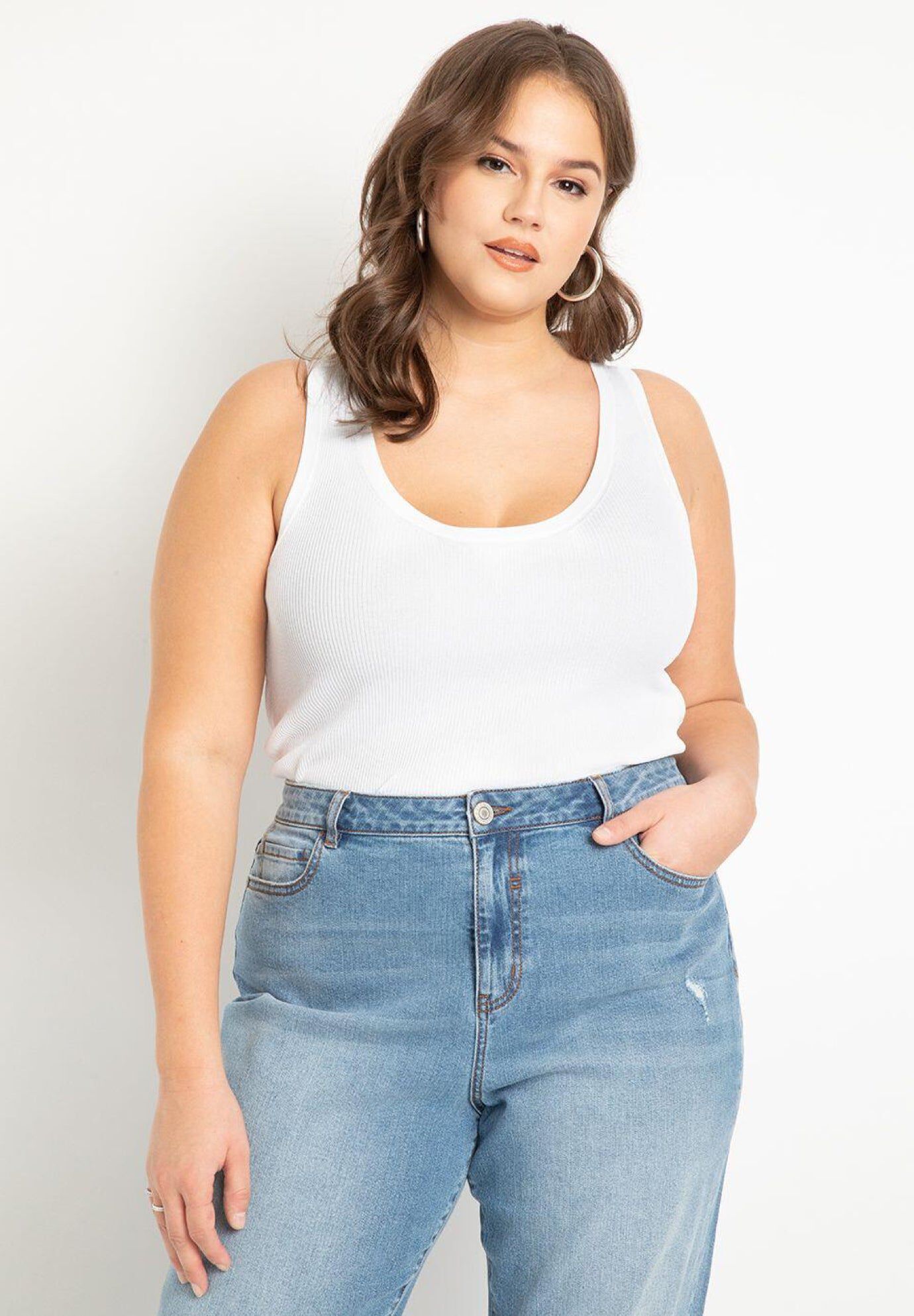 Knitted Scoop Neck Tank – Snug Fit, Eggnog | ELOQUII