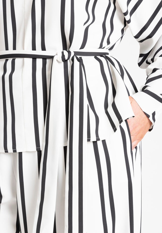 Waist Tie Striped Top, CHARCOAL PINSTRIPE, alternate image number null