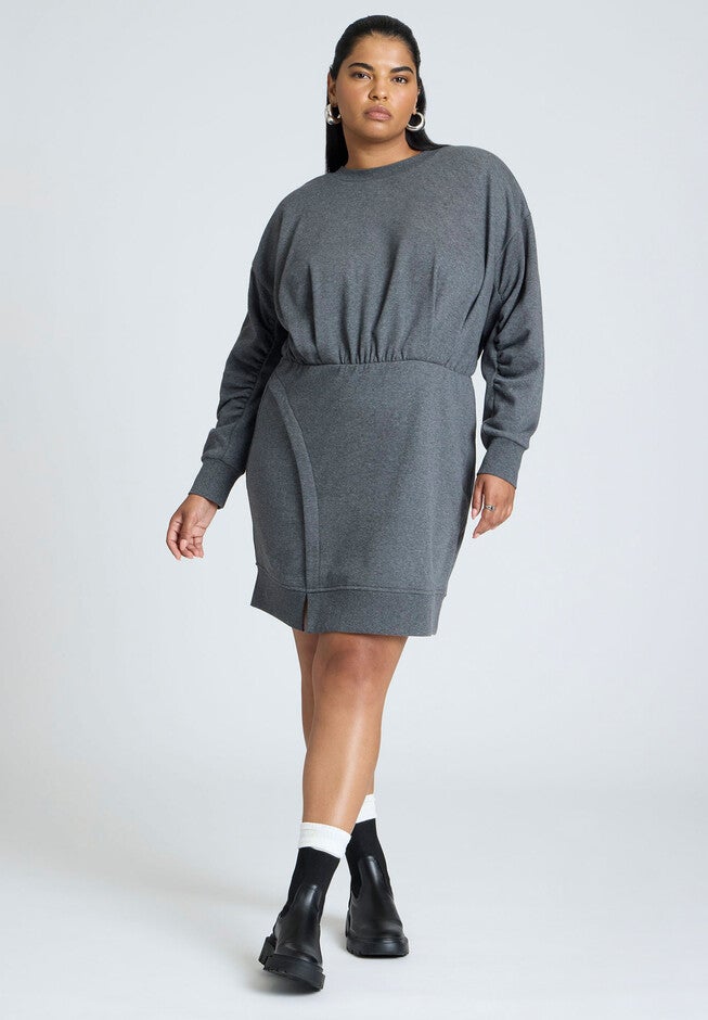 Relaxed Crew Neck Mini Dress, GREY, hi-res image number null