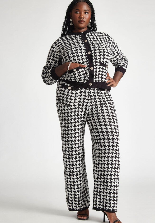 Knit Tweed Wide Leg Pant, BLACK AND WHITE HOUN, hi-res image number null