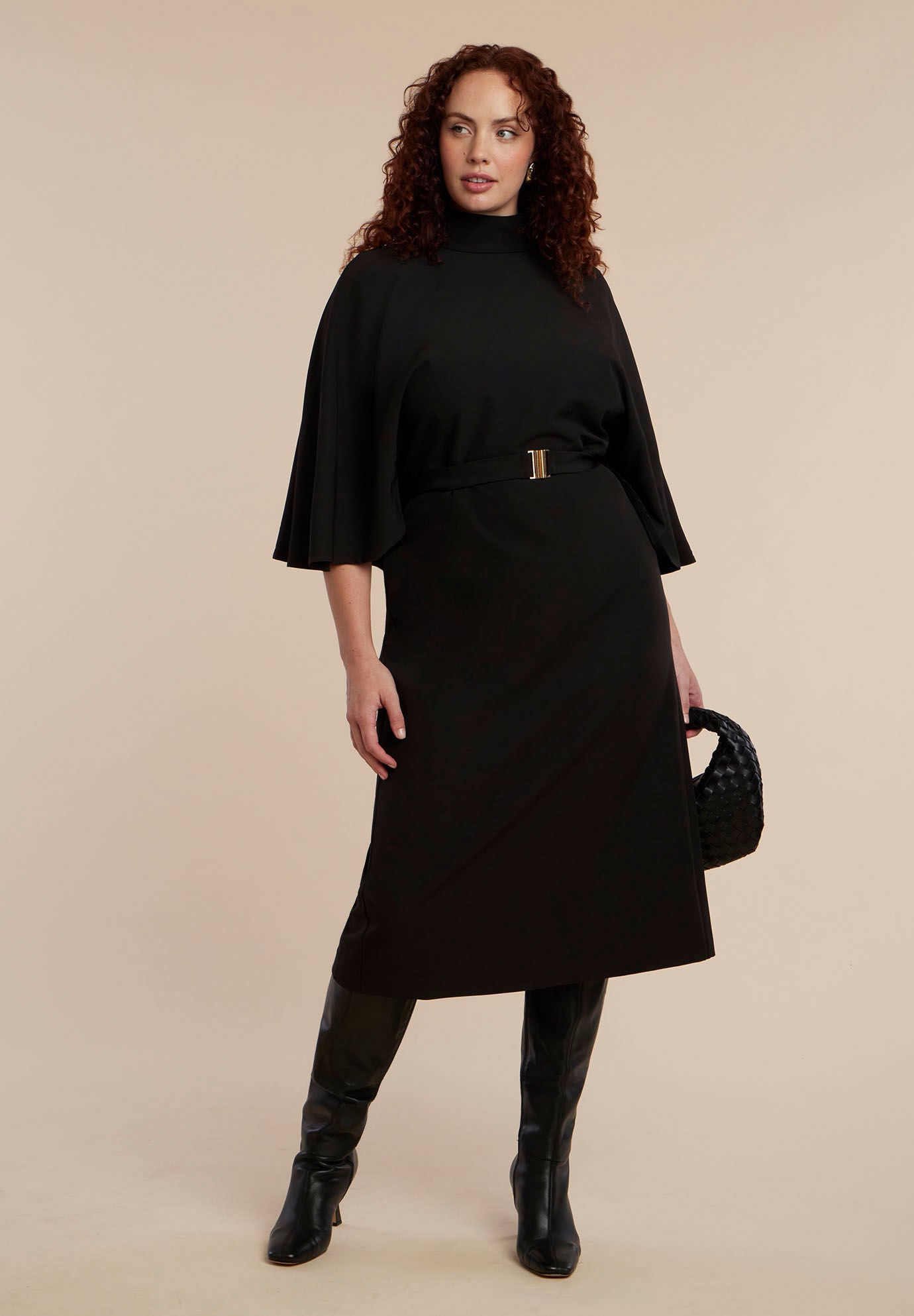 Cape Sleeve Belted Midi Dress | ELOQUII
