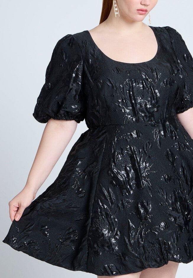 Balloon Skirt Brocade Mini Dress, BLACK ONYX, alternate image number 4