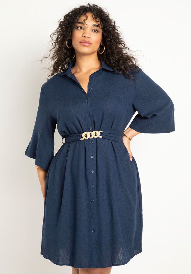 Linen Blend Workwear Shirtdress, , alternate image number null