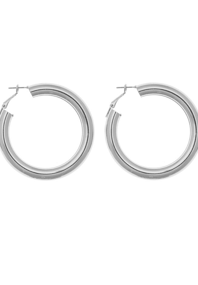 Oversized Rounded Hoop Earrings, SILVER, hi-res image number null