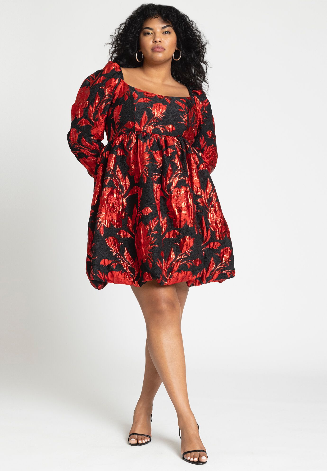Balloon Skirt Brocade Mini Dress Eloquii