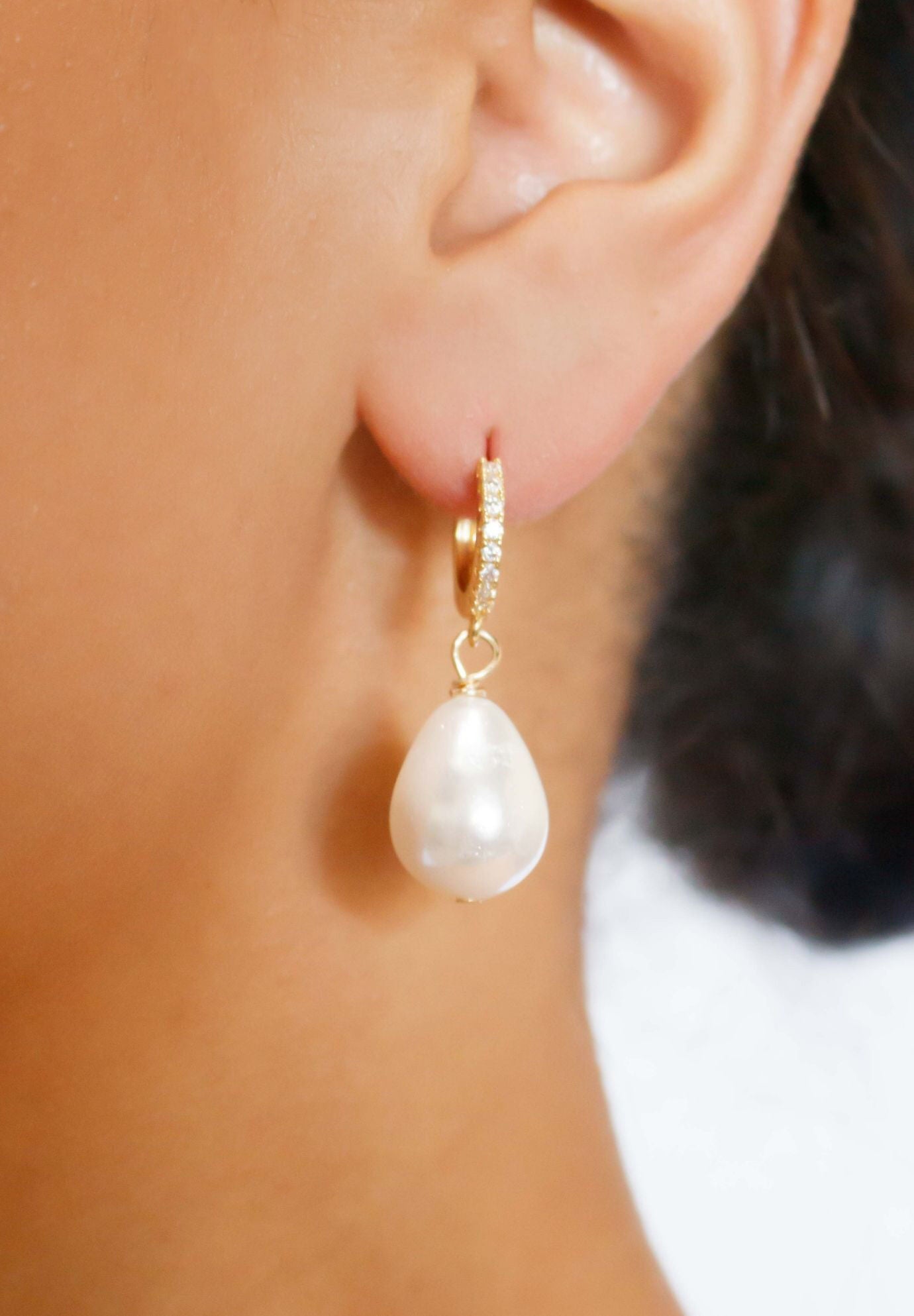 Mini Pearl Drop Earrings, GOLD, on-hover image number 1
