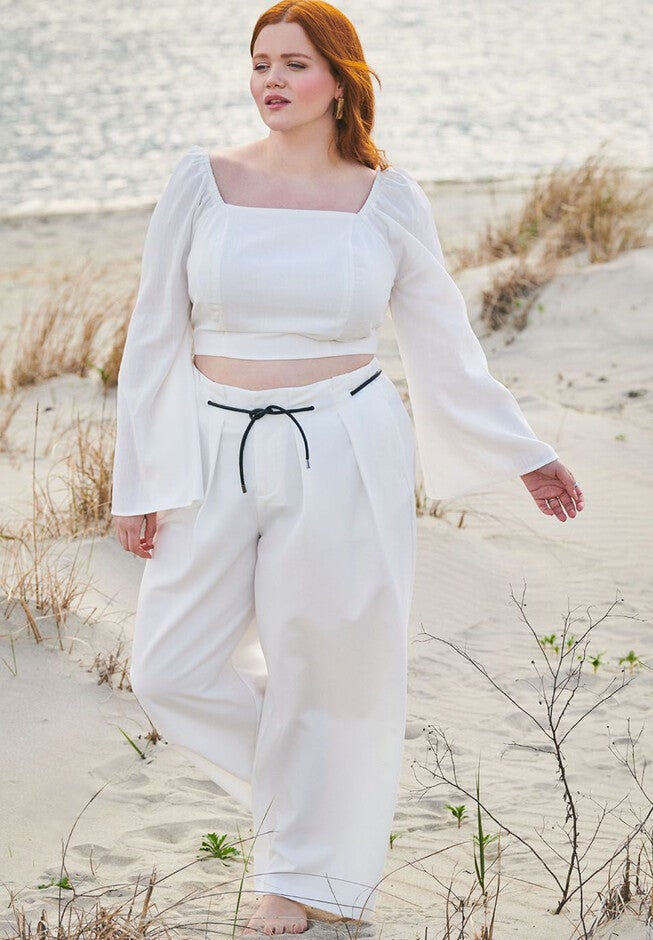 Tie Detail Wide Leg Pants, SNOW WHITE, hi-res image number null