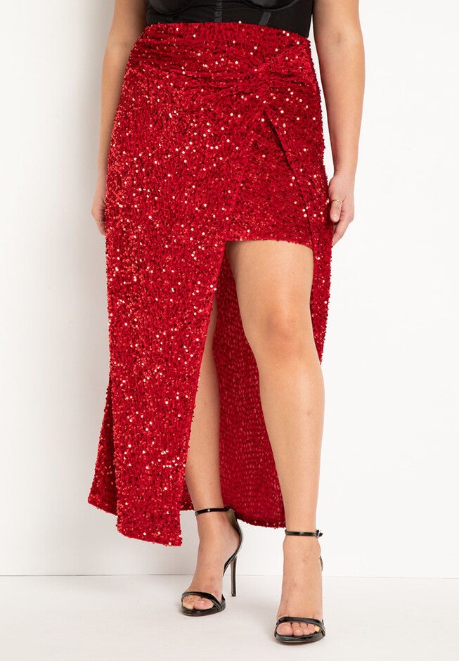 Twist Detail Sequin Maxi Skirt, , on-hover image number null