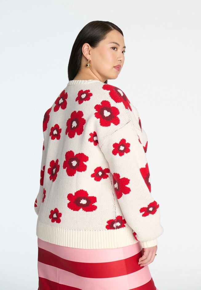 ELOQUII x kate spade new york Floral Relaxed Sweater, PINK RED ROSE, alternate image number null