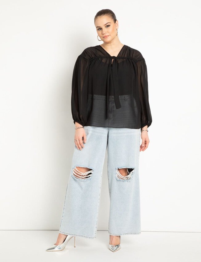 Tunnel Detail Chiffon Blouse, BLACK ONYX, alternate image number null