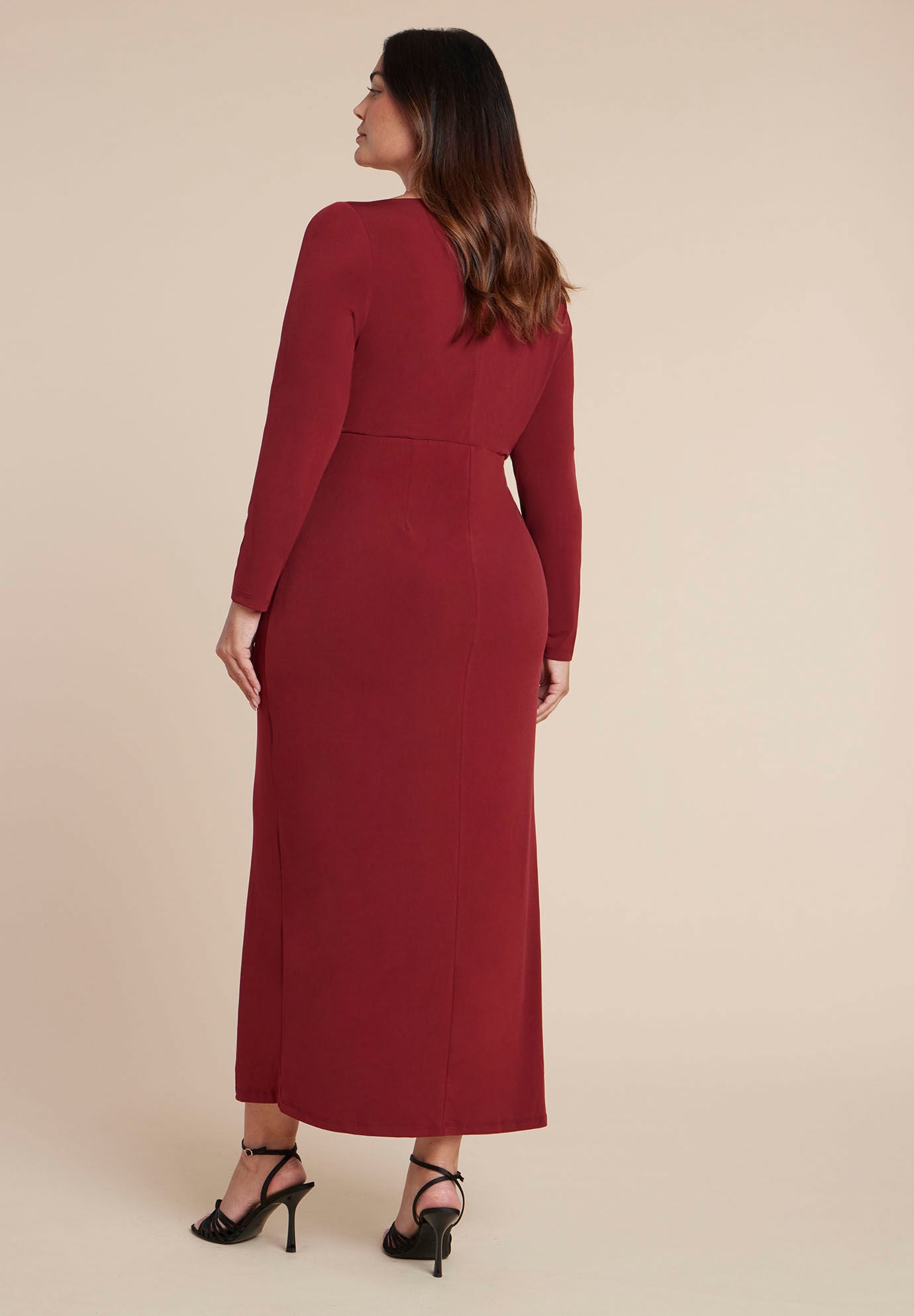 Twist Detail Knit Maxi Dress, CABERNET, on-hover image number 1