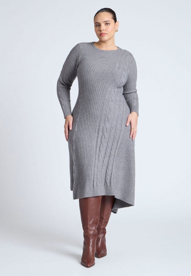 Cable Sweater Maxi Dress, DARK HEATHER GREY, hi-res image number null