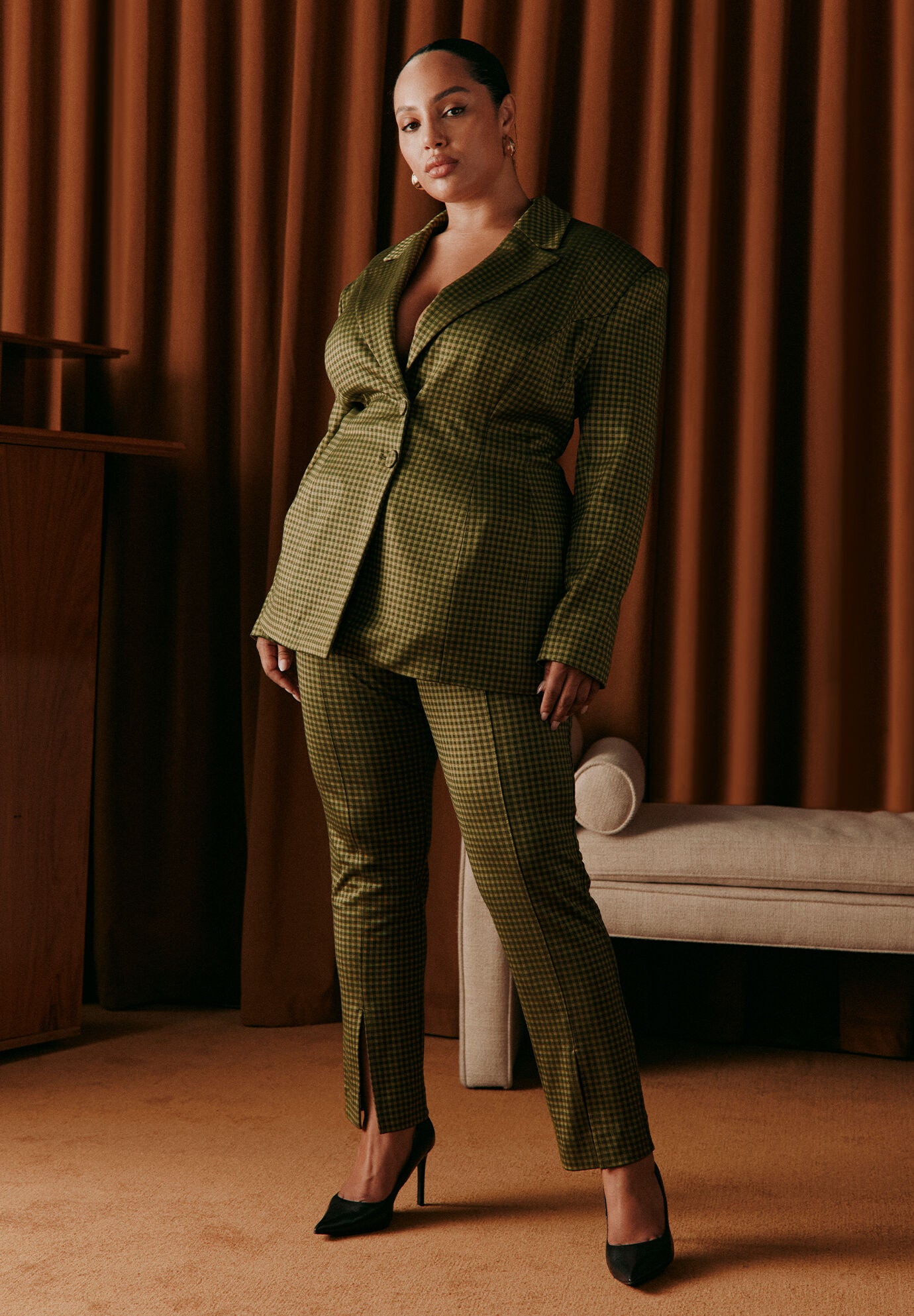 Houndstooth Fitted Slit-Hem Pant