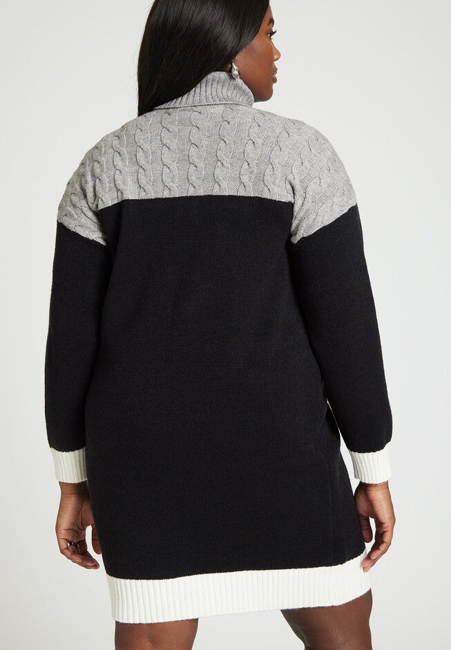 Colorblocked Sweater Mini Dress, BLACK GREY, alternate image number null