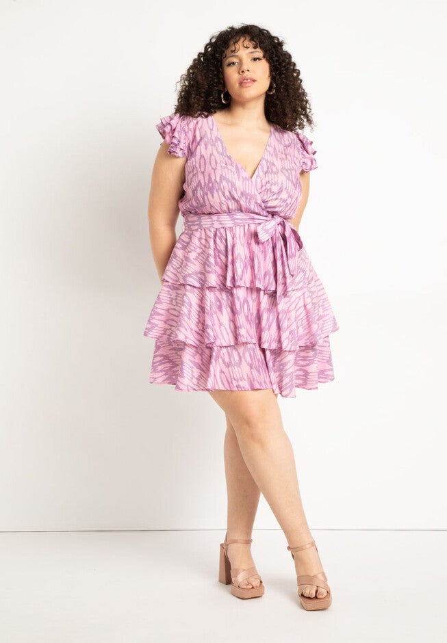 Ruffle Tiered Mini Dress, PURPLE IKAT, hi-res image number null