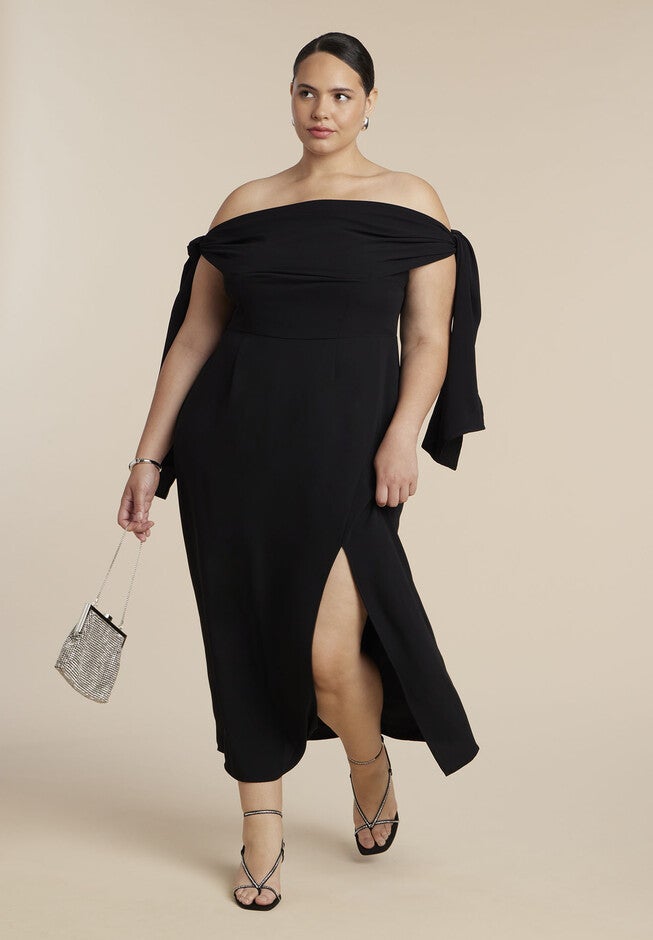 Tie Detail Column Dress, BLACK ONYX, alternate image number 4