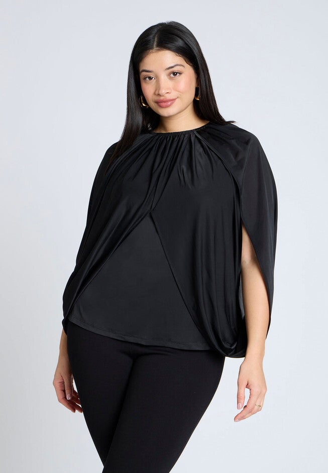 Draped Front Cape Top, BLACK ONYX, on-hover image number null