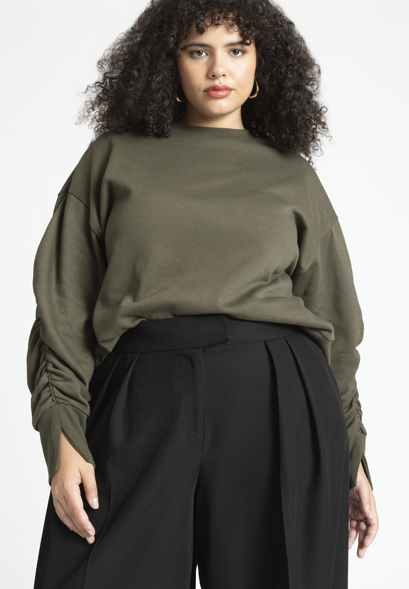 Women Shirred Sleeve Sweatshirt By ( Size 14/16 )