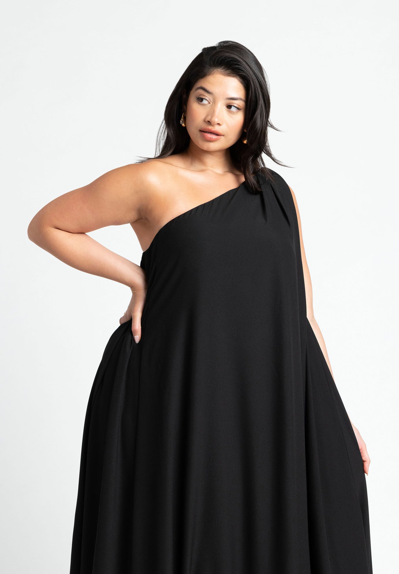 Dramatic Ruffle Gown Asymmetrical Neckline Dress Black Onyx Eloquii