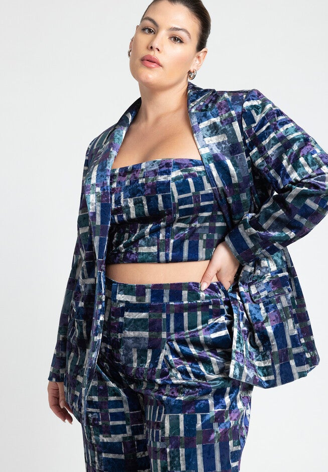 Printed Velvet Strapless Top, , alternate image number null