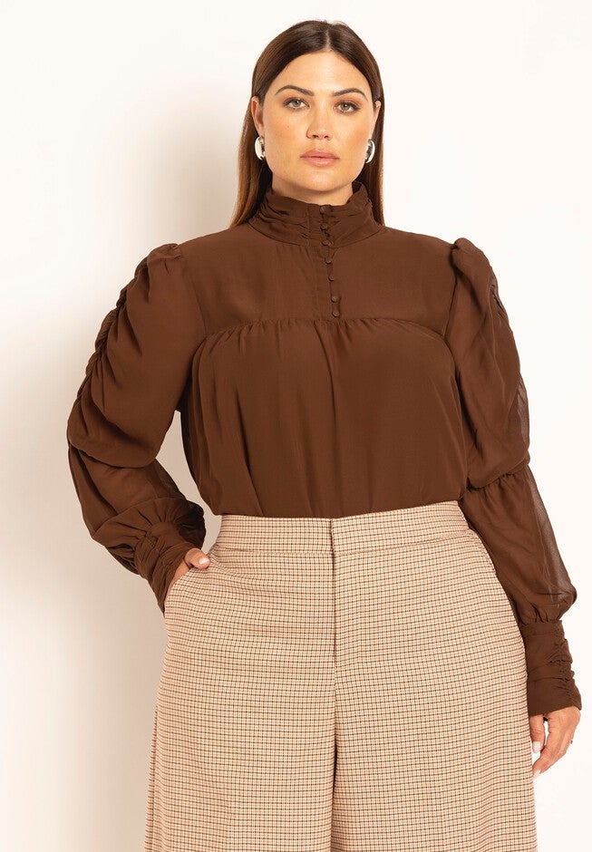 Romantic Puff Sleeve Blouse, CHICORY COFFEE, hi-res image number null