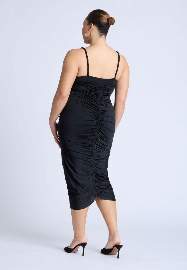 Hardware Shirred Midi Dress, BLACK OYNX, alternate image number null